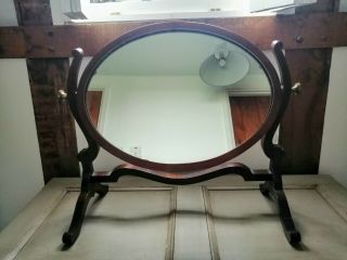 Antique Mahogany Oval Standing Bathroom Dressing Table Mirror