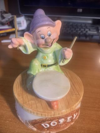 Disney Snow White “dopey” The Dwarf With Drum Porcelain Music Box By Schmid