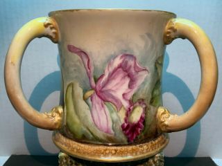 Ceramic Art Company,  American Belleek,  Loving Cup,  Hand Painted Orchid Flowers. 3