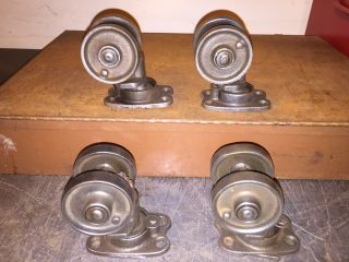 Vintage Cleaned 3 - 3/8 " Industrial Cast Iron Double Factory Casters Set Of 4