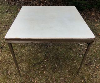 Vintage Durham 37 Folding Card Table Metal White Top Made In Usa