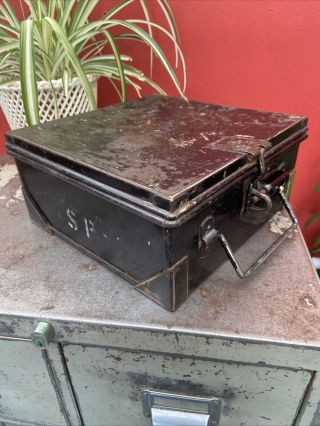 Vintage Retro Industrial Black Metal Storage Tool Strong Box Military? 3