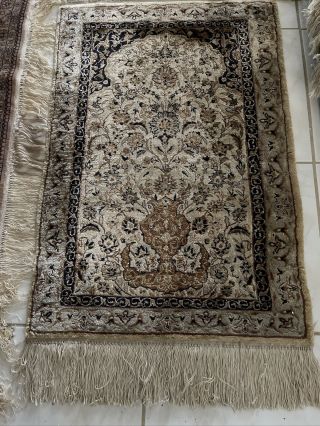 Vintage 2/3 Hand Knotted Wool And Silk Rug Approx.  250 Kpsi