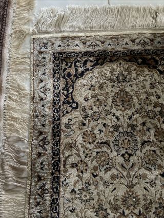 Vintage 2/3 Hand Knotted Wool And Silk Rug Approx.  250 KPSI 3