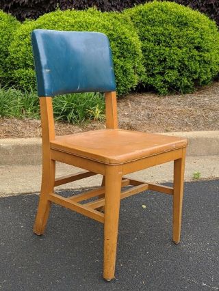 Library / Lawyers Side Chair By Gunlocke - Blue Leather Ship