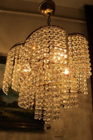 Antique Vintage French Waterfall Style Swarovski Crystal Chandelier Light Lamp