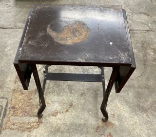 Vintage Industrial Typewriter Table Drop Leaf Metal Rolling Stand Wood Casters