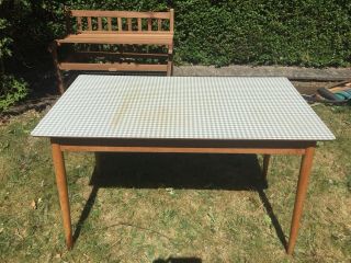 Vintage Grey & White Checked Formica Table - 1960s / 1970s (120 X 67.  5 X 74cm)