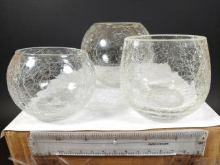 Set Of 3 Different Clear Crackle Glass Votive Candle Holders