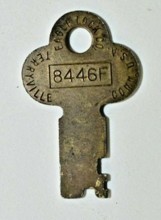 Antique Flat Brass Steamer Trunk Key Eagle Lock Co.  8446f Bx - 7