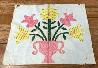 Early C 1850 - 60s Album Applique Quilt Block Antique " Hearts Flowers "
