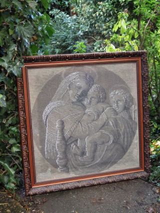 Antique 19th Century Framed Beadwork Tapestry Raphael 