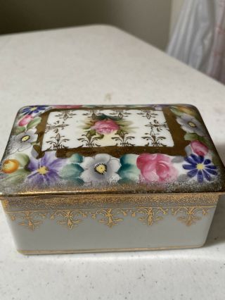 Vintage Hand Painted Pate De Limoges Japan Floral Trinket Box Ardalt