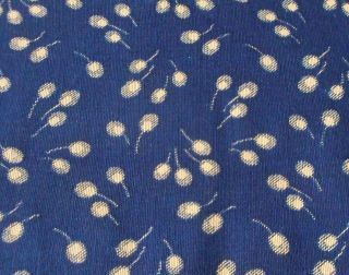 Rare Antique 19thc Dk.  Indigo Blue Resist Wool Challis Fabric Tallow Berry