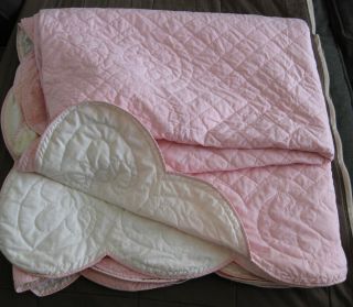 Vintage Handmade Quilt 96 " X 77 " Scalloped Edges Pink And White Solid