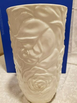 Vintage White Italian Ceramic Vase With Cupid And Floral Design