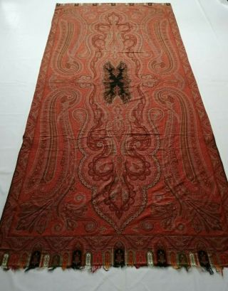 Antique French Paisley Kashmir Shawl Woolen Multi Color 328x157cm