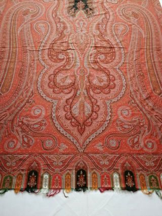 Antique French Paisley Kashmir Shawl Woolen Multi Color 328x157cm 3