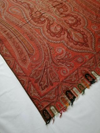 Antique French Paisley Kashmir Shawl Woolen Multi Color 328x157cm 4