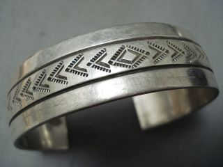 Heavy Signed Vintage Navajo Hand Tooled Sterling Silver Bracelet