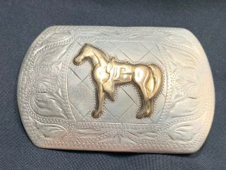 Vintage Sterling Silver 10k Gold Horse Trophy Belt Buckle Rodeo Ricardo