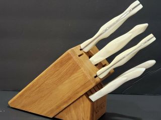 6 Pc Vintage Cutco Homemaker Pearl White Cutlery Set Honey Oak 10 Slot Block