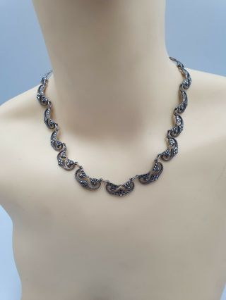 Gorgeous Vintage Art Deco Solid Silver Marcasite Collar Necklace