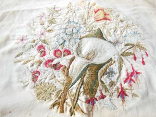 Antique/victorian Hand - Embroidered Floral Fabric Panel
