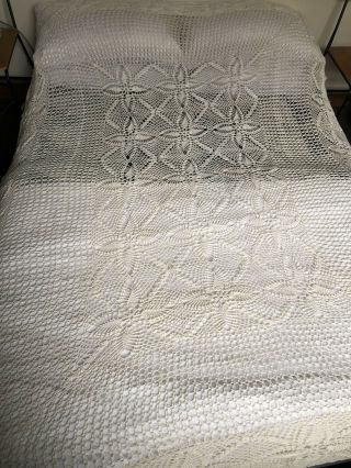 Pretty Vintage French Hand Made Crochet Lace Bed Cover