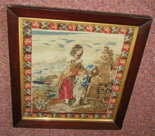 Antique Needlepoint Tapestry Berlin Work Petit Point In Period Rosewood Frame