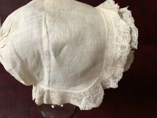 18th C,  Bonnet With Small Hollie Point Needle Lace Insert Bobbin Lace Edge