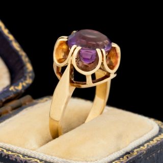 Antique Vintage Deco 14k Yellow Gold Amethyst Floral Flower Band Ring Sz 5.  25