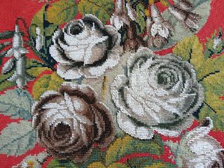 Antique beadwork Berlin woolwork beaded flowers Victorian embroidery 3