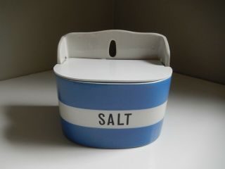 Vtg Tg Green Cornishware Blue & White Salt Box With Lid Green Shield Mark