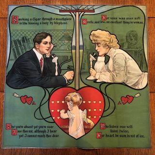 Campbell,  Metzger Jacobson Tapestry Valentine Telephone Fabric Chromolithograph