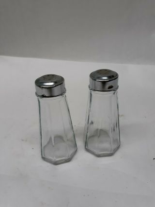 Vintage Gemco Glass Salt & Pepper Shakers Octagon Shaped Ss Lids 4 1/4” X 2” Vg