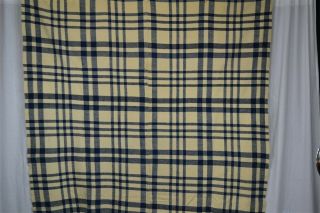 Blanket Wool Blue Plaid Hand Made Civil War Era 71x79 Narrow Loom Antique 1800