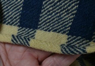 blanket wool blue plaid hand made Civil War Era 71x79 narrow loom antique 1800 6