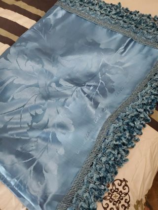Damask Handmade Italian Silk Bedspread Teal Blue Damasco S.  Leucio Floral Leaf