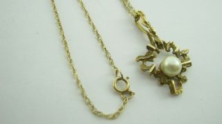 Vintage 9ct Gold Pendant With Cultured Pearl & Chain H/mkd 1977