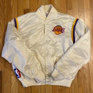 Vintage Nba La Los Angeles Lakers Rare White Satin Starter Bomber Jacket Xl