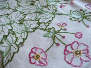 Vintage Hand Embroidered Linen Tablecloth - Needle & Open Cut Work