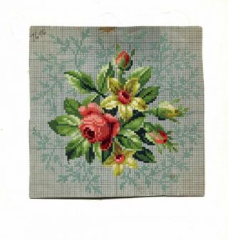 Antique Berlin Woolwork Hand Painted Chart Pattern Floral W Background