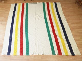 Vtg Hudson Bay 8 Point 100 Wool Stripe Blanket King Size Multicolor