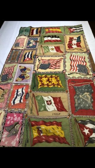 VTG 1900 - 1920 ' s Tobacco Cigar Felt / Flannel Flags Of Nations Quilt Top Colorful 2