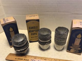 Candle Adapter Cups Orig Vintage Box Set Of 3 Alu - Foil Denmark Lys Manchet.