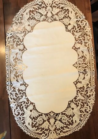 Antique Italian Linen - Lace Edging Table Runner 18” X 26” Cupid Point De Venise