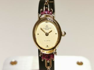 Vintage France Ladies Gold Plated Quartz Watch " Christian Bernard " With Ruby