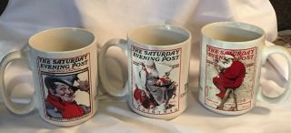 Vintage Norman Rockwell The Saturday Evening Post Christmas Set Of 3 Coffee Mugs