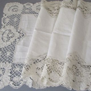 Antique Linen Runner Or Altar Cloth Wide Handmade Maltese Bobbin Lace 72 " X 22 "